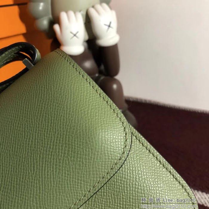 HERMES愛馬仕 空姐包 constance 叢林綠 EPSOM 18cm 銀扣 蠟線縫製 單肩斜挎包  Ama1500